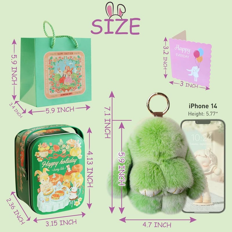 MINGRI Soft Bunny Keychain with Tin,Cute Valentines Gift Plush Keychain for Backpack,Bag Charm Gift Key Chain - Image 4